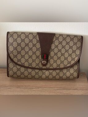 Gucci vintage Clutch bag monogram Beige Brown GG purse + dustbag